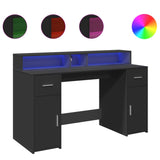 Desk with LED Lights Black 140x55x91 cm Engineered Wood 3309421