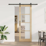Sliding Door Natural 78 x 232 cm Solid Pine Wood and Glass 3332331