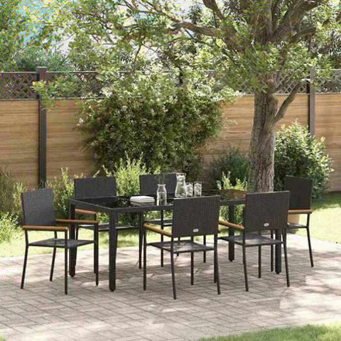 Garden Dining Set 7 pcs Black Poly Rattan 3365393