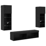 TV Wall Unit Wall-mounted 6 pcs Black Oak Engineered Wood 3402931