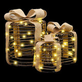 Gift Box Decoration 3 pcs Warm white 20 x 20 x 20 cm Rattan 42019090