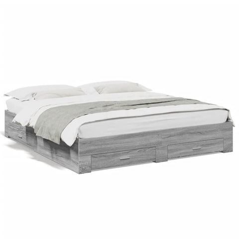 ZNTS Bed Frame with Drawers Grey Sonoma 180x200 cm Super King Engineered Wood 3280368