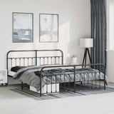 Bed Frame Black Powder-Coated Steel Double Bed Durable 352602