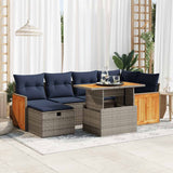 7 Piece Garden Sofa Set with Cushions Grey Poly Rattan Acacia 3328160
