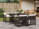 5 Piece Garden Dining Set with Cushions Brown Poly Rattan 3211617
