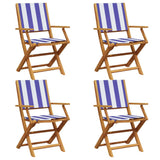 Folding Garden Chairs 4 pcs Blue and White Fabric and Solid Wood 3214589