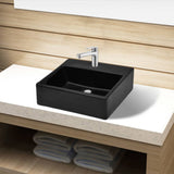 Ceramic Bathroom Sink Basin with Faucet Hole Black Square 141941
