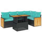 6 Piece Garden Sofa Set with Cushions Black Poly Rattan Acacia 3327711