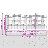 Fence Gate "KAMPEN" with Spear Top Black 394,5x150 cm Steel 151102