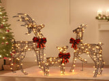 3-Piece Lighted Christmas Reindeer Family Outdoor Decorations, Weather Proof Rattan Deer Family 70445893
