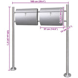 Double Mailbox on Stand Stainless Steel 271748