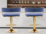 2pcs Blue Corduroy Swivel Bar Stools with Gold Plated Trumpet Base and Height Adjustable Gas Lift 52678700