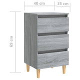 Bed Cabinet with Solid Wood Legs Grey Sonoma 40x35x69 cm 813136
