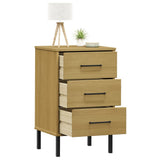 Bedside Cabinet with Metal Legs Brown Solid Wood Pine OSLO 350976