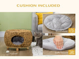 Wicker Cat Bed Cat House Stool with Washable Cushion, 44 x 43 x 41cm T3398P349909