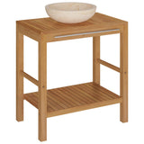 Bathroom Vanity Cabinet Solid Teak with Sink Marble Cream 3058162