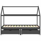 Kids Bed Frame with Drawers Dark Grey Solid Pine Wood 90x200cm 322144