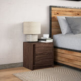 ZNTS Bedside Cabinet with LED Lights Brown Oak Engineered Wood 852059