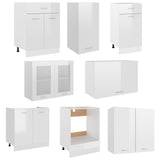 ZNTS 8 Piece Kitchen Cabinet Set High Gloss White Engineered Wood 3067652