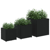 ZNTS Garden Planters 3 pcs Black Poly Rattan 366395