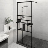 Walk-in Shower Wall with Shelf Black 80x195 cm ESG Glass&Aluminium 3185449