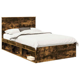 Bed Frame with Drawer Smoked Oak 120 x 190 cm Solid Pine Wood 3409376