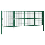 Garden Fence Gate with Posts 350x120 cm Steel Green 142570