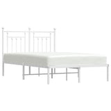 Bed Frame White Powder-Coated Steel Double Bed Frame 353584