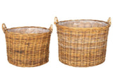 Planter Basket with Storage 2 pcs Natural Brown Kubu Rattan 42020952