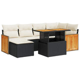 7 Piece Garden Sofa Set with Cushions Black Poly Rattan Acacia 3327731