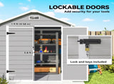 6 x 5ft Garden Shed, Plastic Shed with Floor, Window, Lockable Doors and Vents, Wood Effect Resin T3398P377571
