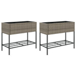 ZNTS Garden Planters with Shelf 2 pcs Grey 90x40x75 cm Poly Rattan 3210509