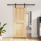 Sliding Door Natural and Black 85 x 210 cm Solid Pine Wood 3444902
