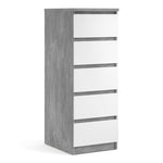 Naia Narrow Chest of 5 Drawers in Concrete and White High Gloss 70276233GXUU