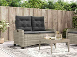 Reclining Garden Bench with Cushions Light Grey Poly Rattan 368231