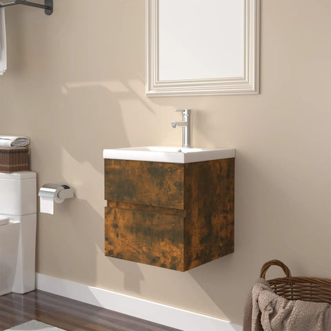 ZNTS Sink Cabinet with Built-in Basin Smoked Oak Engineered Wood 3152858