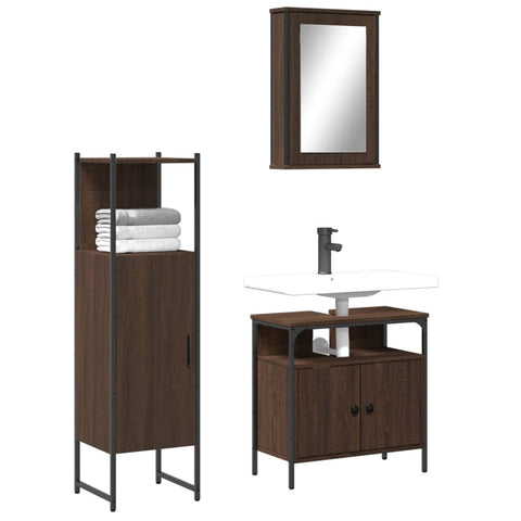 ZNTS 3 Piece Bathroom Furniture Set Brown Oak Engineered Wood 3214819