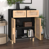 Sideboard Black 60x30x75 cm Solid Wood Pine and Natural Rattan 345637