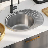 Kitchen Sink with Strainer and Trap Oval Stainless Steel 145072
