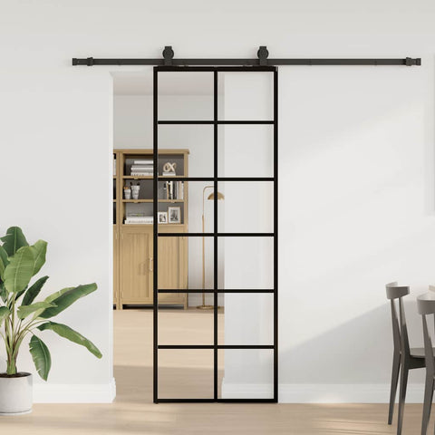 Sliding Door with Hardware Set Black 76x205 cm ESG Glass 3375930