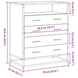 Drawer Cabinet Sonoma Oak 70x41x83.5 cm Engineered Wood 849090