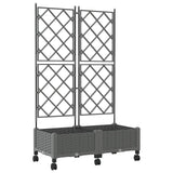 Garden Planter with Trellis&Wheels 2 pcs Light Grey PP 3422987