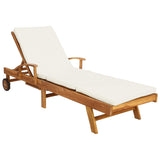 Sun Lounger Folding 1-person Brown and Cream Solid Teak Wood 42032670