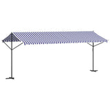 Free Standing Awning Blue and White 600x300 cm Fabric and Steel 368934