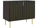 Art Deco Inspired Sideboard, with Adjustable Shelf - Black/Gold Tone T3398P328364