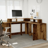 Desk with LED Lights Old Wood 152x152x91 cm Engineered Wood 3309463