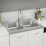 Kitchen Sink with Double Basins Silver 800x600x155 mm Stainless Steel 147235