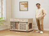 Dog Crate Furniture on Wheels, Dog Cage with 2 Drawers, Sliding Door, for Medium Large Dogs, Oak T3398P425266