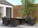 7 Pieces Outdoor Rattan Garden Furniture with Fire Pit Table, 6 Seater Garden Table and Chairs with T3398P328042