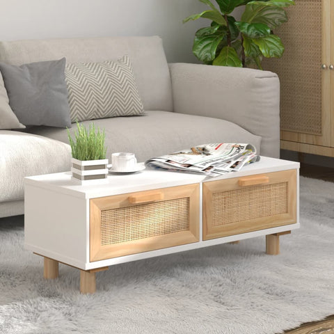 ZNTS Coffee Table White 80x40x30 cm Engineered Wood&Solid Wood Pine 345621